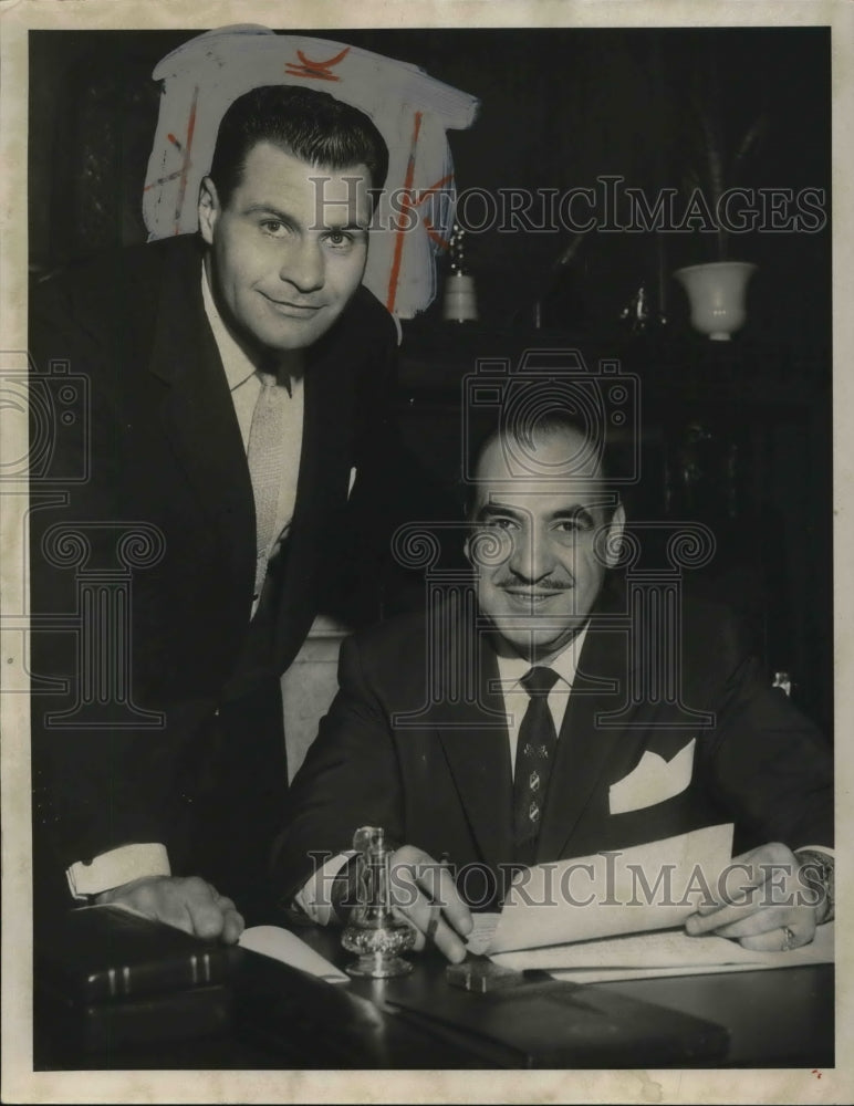 1956 Press Photo Robert Greenhaigh &amp; Mayor Anthony Celebreeze - cva21104-Historic Images