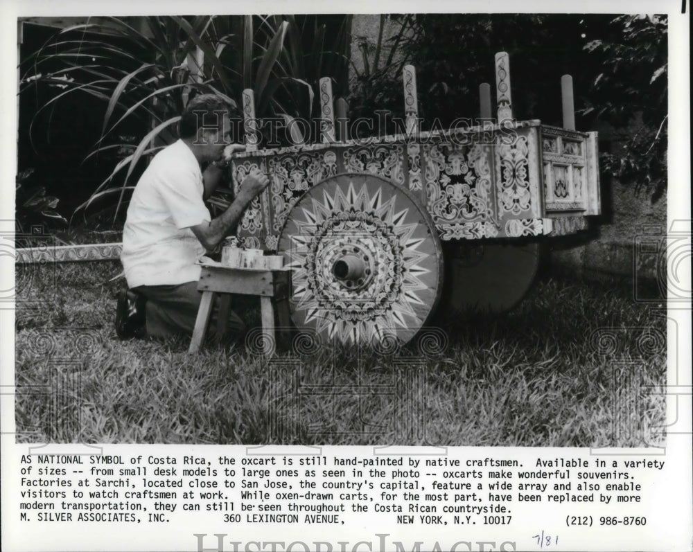 1981 Press Photo Oxcart hand-painted by native craftsmen in Costa Rica - Historic Images