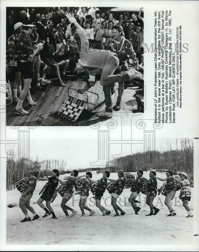 1985 Press Photo Members of Lil&#39; John&#39;s Precision Lawn Chair Demonstration Team - Historic Images