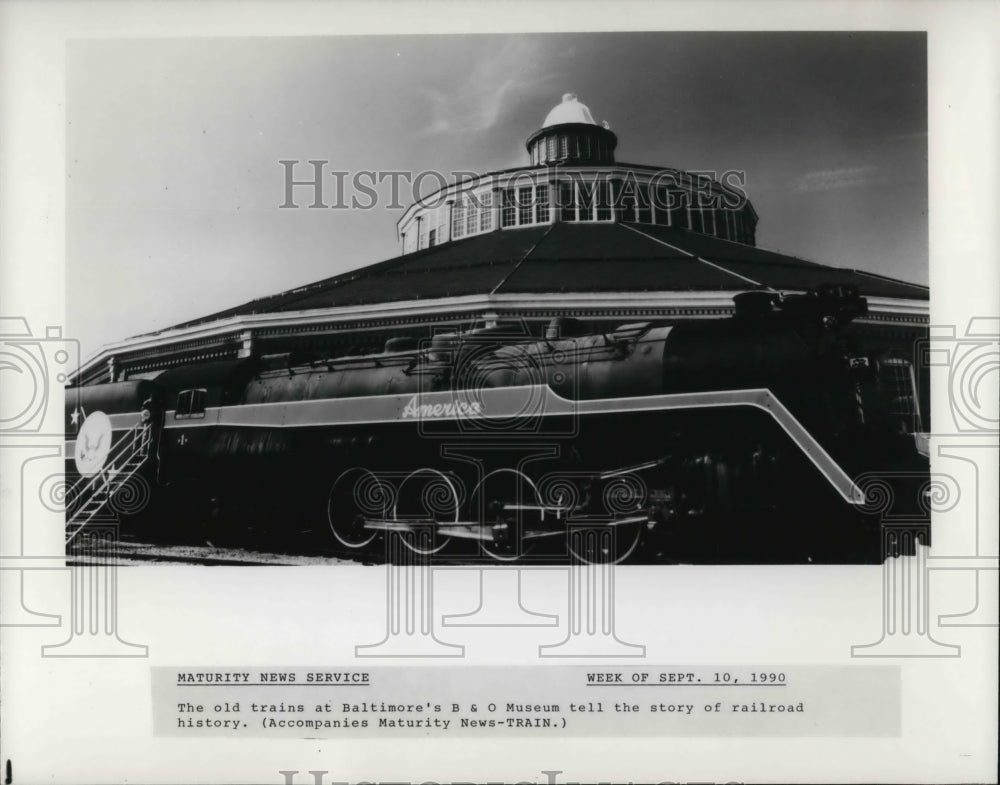 1990 Press Photo Old Trains at Baltimore&#39;s B &amp; O Museum in Baltimore, Maryland - Historic Images