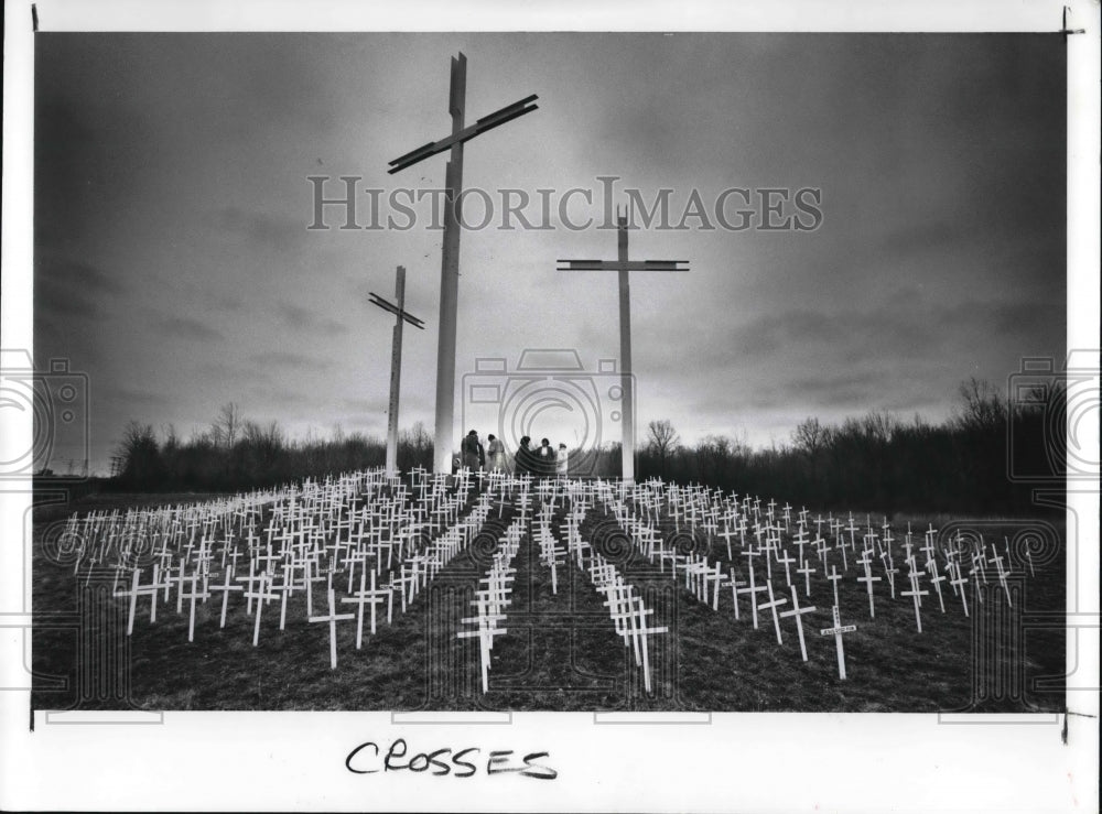 1989 Press Photo People looking at all the crosses in Cuyahoga County - Historic Images