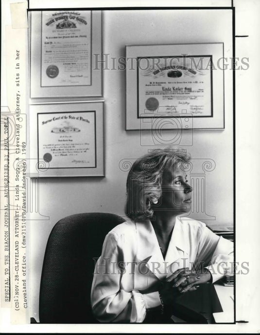 1988 Press Photo LInda Rocker Sogg Cleveland Attorney at her office in Cleveland - Historic Images