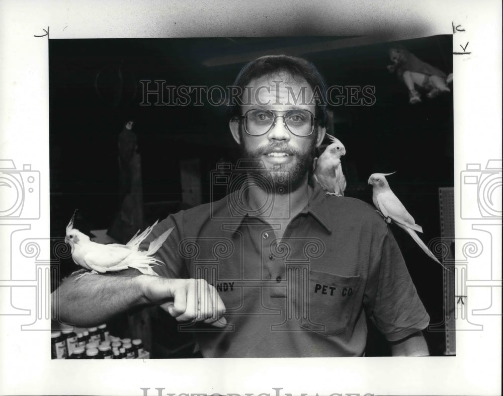 1982 Press Photo Randy Kooman and cockatiels - Historic Images