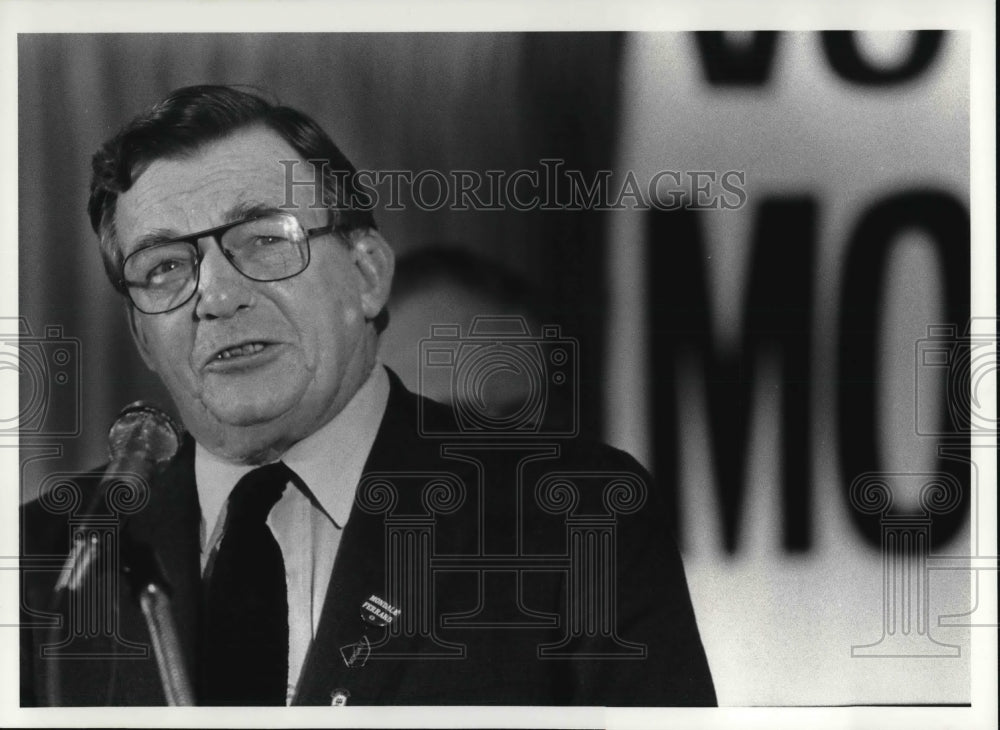 1984, Lane Kirkland, President of the AFL-CIO at a labor rally - Historic Images