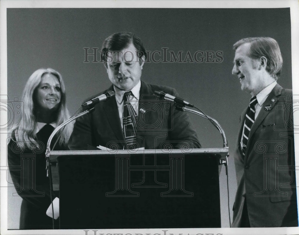 1972, Edward and Mrs. Kennedy in Cleveland with Gov. John Gilligan - Historic Images