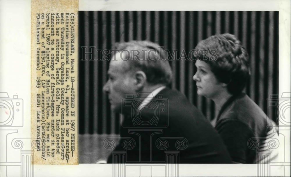 1983 Press Photo Katherine Drummond accused of murder, her lawyer is Gerald Gold - Historic Images