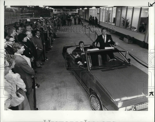 1984 Press Photo First Car Off Assembly Line at Automobile Specialty Co. - Historic Images
