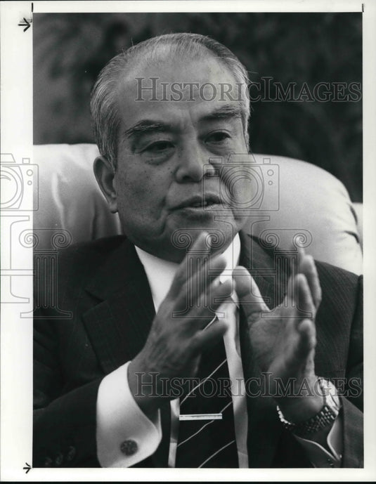 1990 Press Photo Teihi Eguchi, Chairman of Bridgestone/Firestone Tire Co. - Historic Images