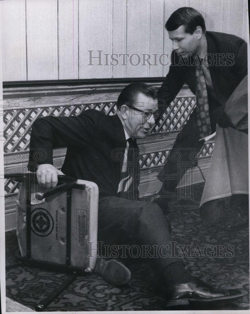 1970, Mark McElroy, County Recorder fell off &amp; William Barnard - Historic Images