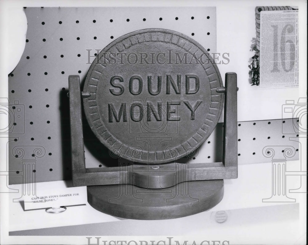 1960, William McKinley Cast Iron Stove Damper, Sound Money - Historic Images