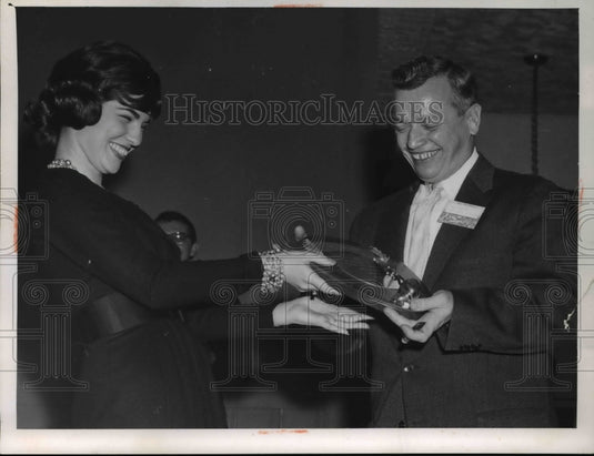1961 Miss Ohio hands the plaque to Ray Matjasic  - Historic Images