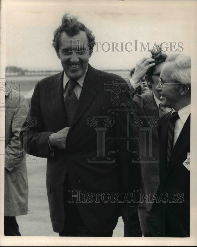 1972 Sen Edmund Muskie arrives at Burke Airport, Cleveland - Historic Images