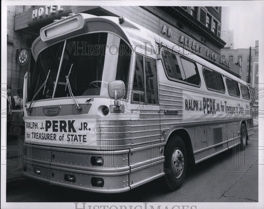 1970, Ralph J. Perk campaign bus, he is running for State Treasurer - Historic Images