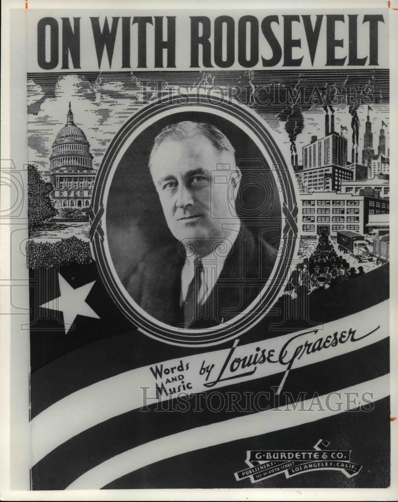 1976 Press Photo Franklin D. Roosevelt campaign sheet music by Louise Graeser - Historic Images