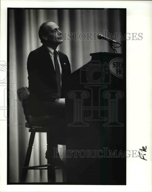 1988, Vladimir Pozner, Soviet spokesman at Stouffer's Tower - Historic Images