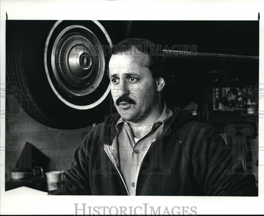19836 Press Photo George Serrat Owner of Marathon Filling Station - cva41304 - Historic Images