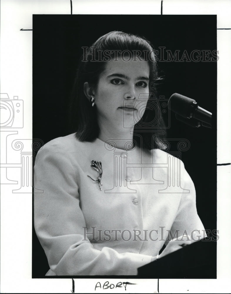 1989 Press Photo Anti-abortion debater Susan Smith at the Front Row - Historic Images