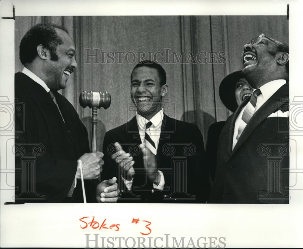 1991 Press Photo Carl B. Stokes, son Cordell, wife &amp; Cong. Louis Stokes - Historic Images