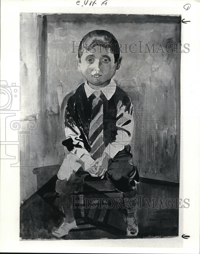 1986 Press Photo Boy with Striped Necktie by William Sommer - Historic Images