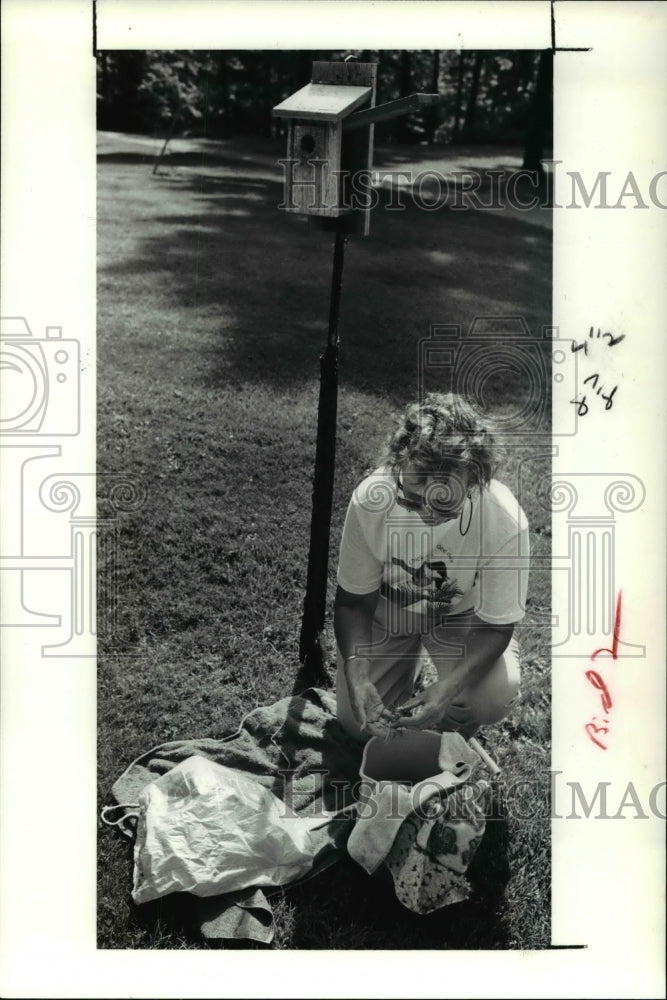 1991 Press Photo Paula VanNatta Bands the Birds At Holden Arboretums - Historic Images