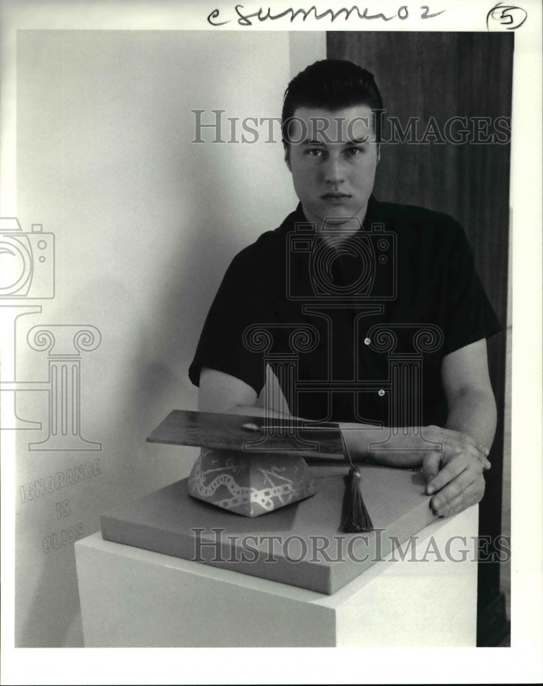 1991, Metalsmith Ben C Wearley Of Akron With Copper Sculpture - Historic Images