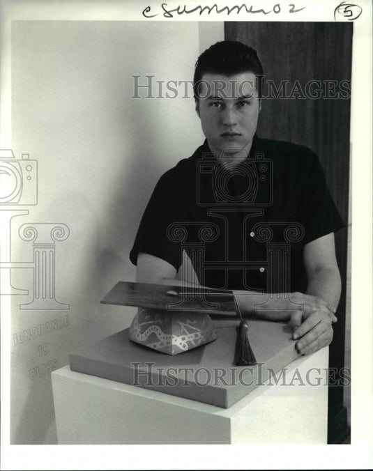 1991, Metalsmith Ben C Wearley Of Akron With Copper Sculpture - Historic Images