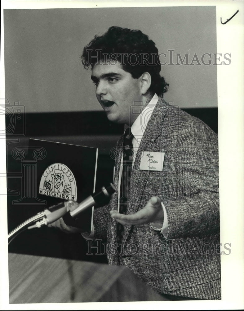 1990 Press Photo Dan Weiss Student From Hawken School Displays Logo - cva46677 - Historic Images