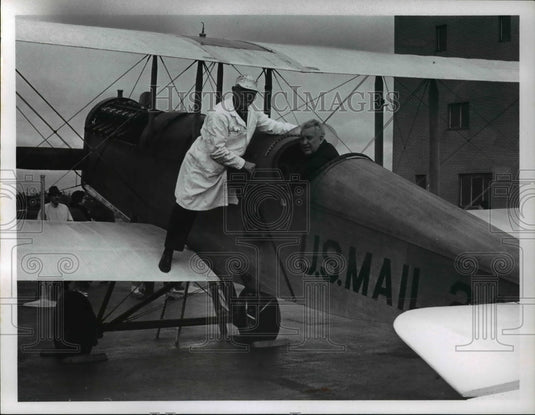 1966, John O Lunsford & Bill Hackkorth at airmail service anniversary - Historic Images