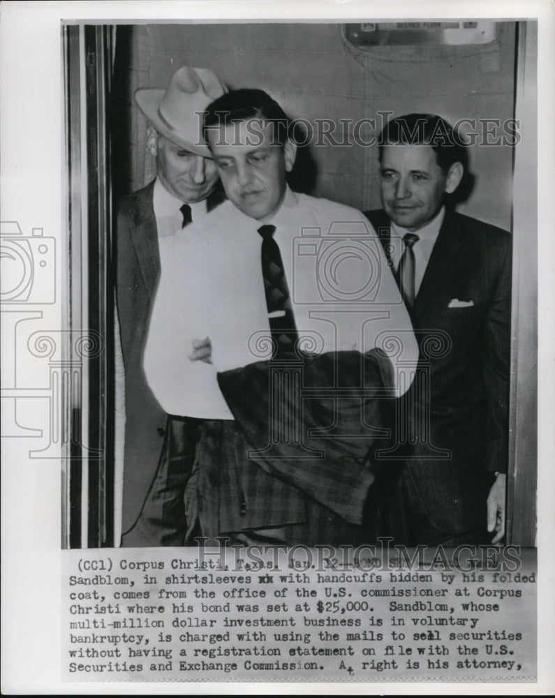 1964, Sandblom in his hidden cuffed hands, cahrged with illegal usage - Historic Images