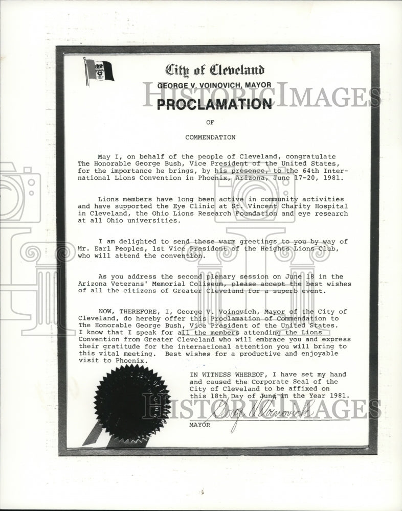 1981 Press Photo Proclamation of Mayor George V. Voinovich - Historic Images