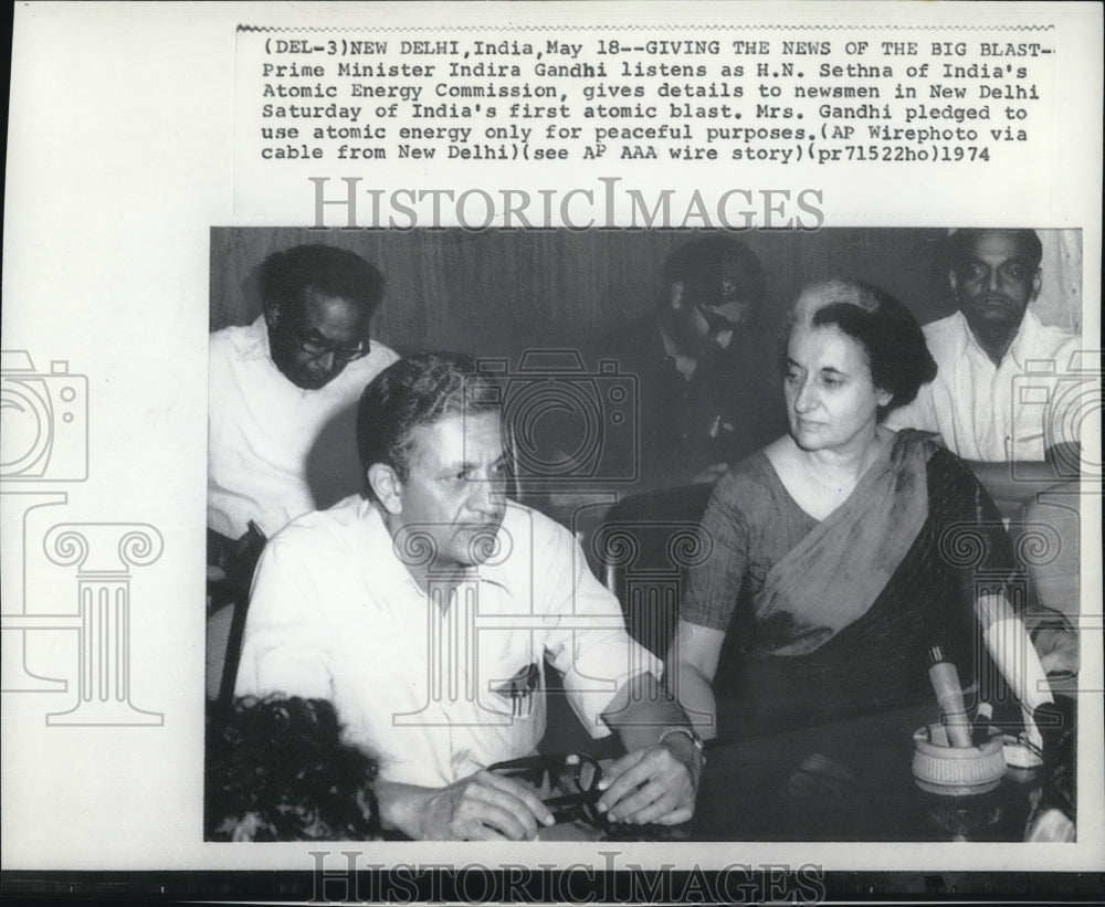 1974 Press Photo Prime Minister Indira Gandhi - Historic Images