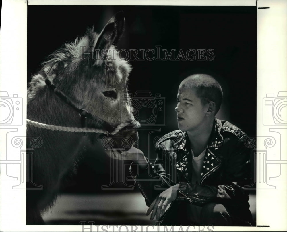 1961 Press Photo Matt Budry with the donkey, Tree frog - Historic Images