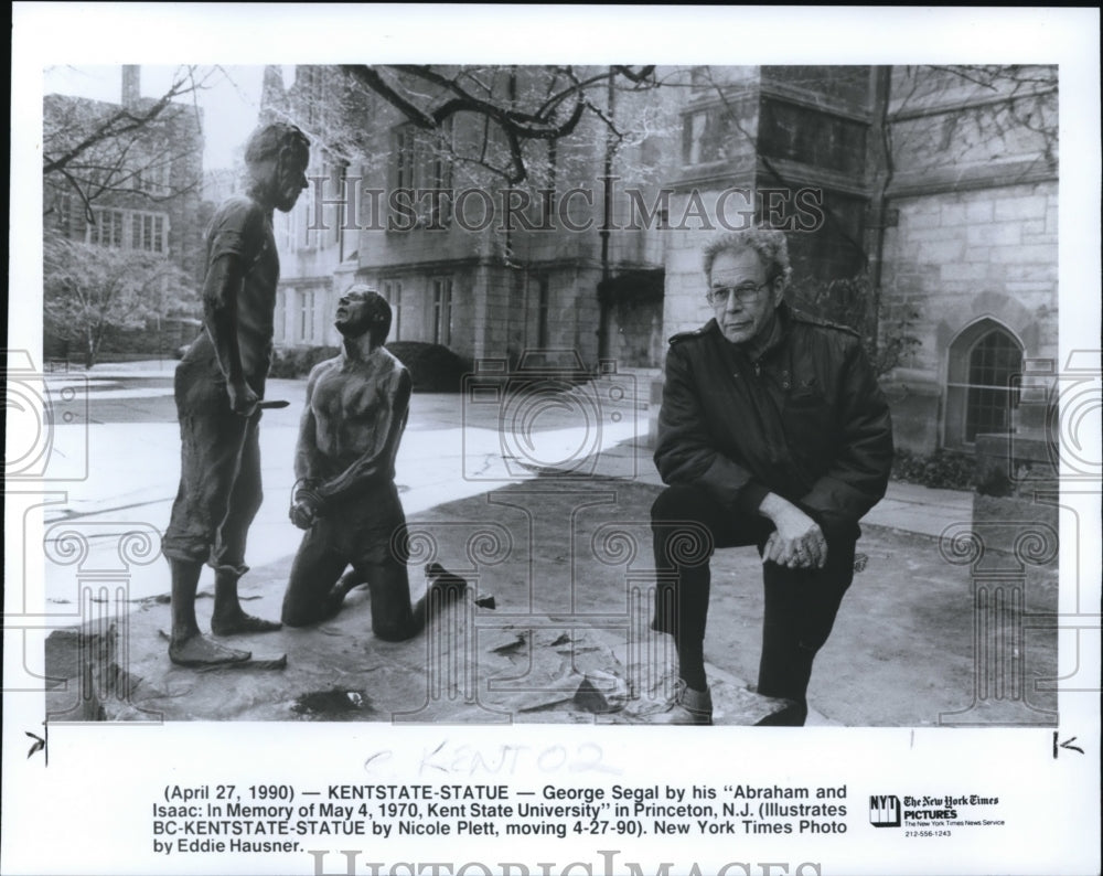 1990 Press Photo George Segal with the Abraham and Isaac statue he made-Historic Images