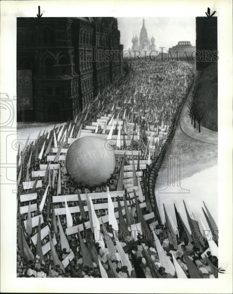 1986 Press Photo Parade in Moscow oil in canvas by Diego Rivera - cva52844 - Historic Images