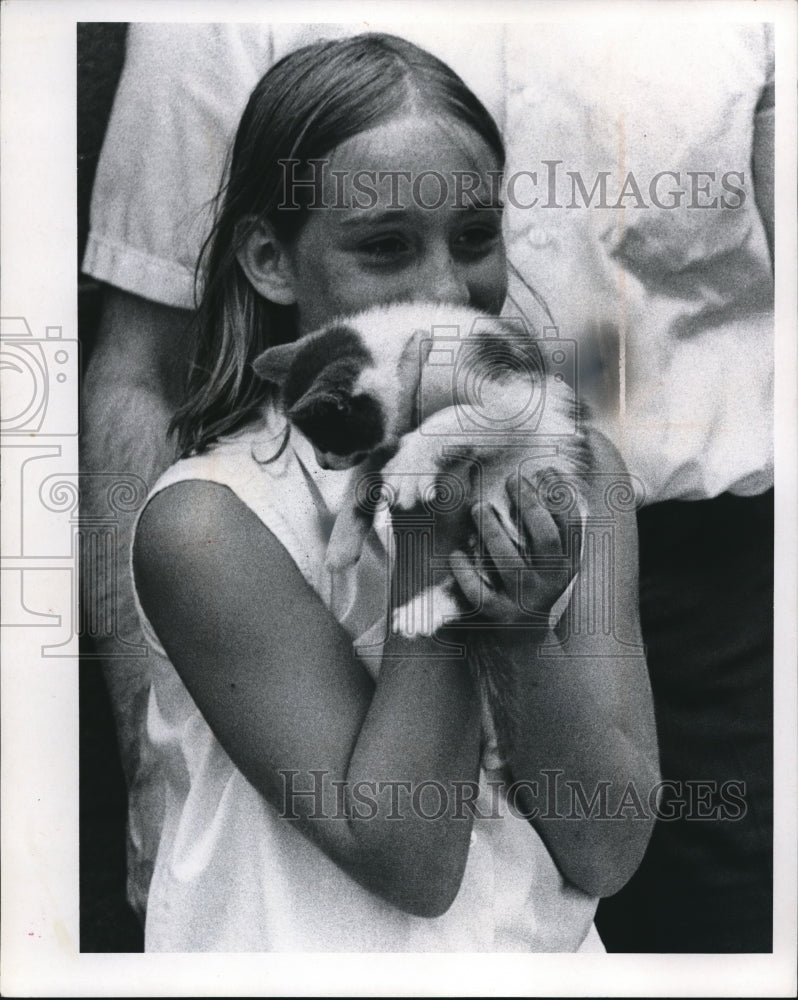 1970 Nine year old Karen with her kitten - Historic Images