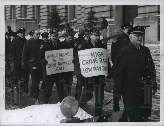 1967 Cleve Police & Firemen at city hall during picket - Historic Images