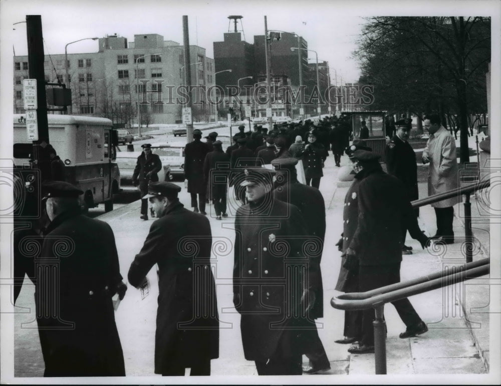 1967 Cleve Police &amp; Firemen leave line after break up at City Hall - Historic Images