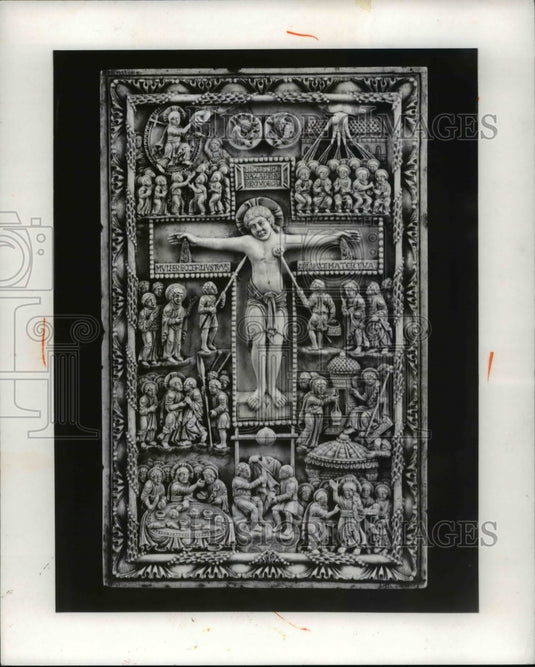 1966, Crucifix Plaque with Biblical Scenes from Charlemagne's Court - Historic Images