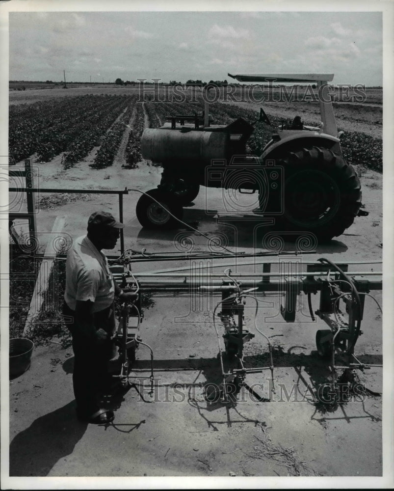 1973, Farmer cultivating cooperatively owned land - Historic Images