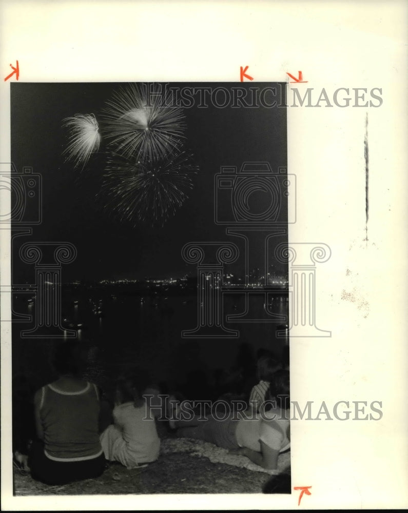 1980 Press Photo Watching the Festival of freedom firework at the Edgewater Park - Historic Images