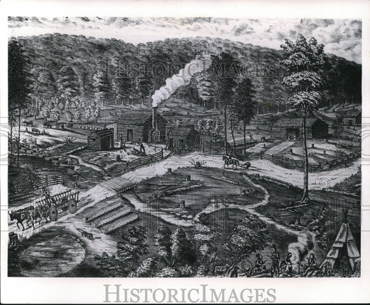 1963 Artist's recreation of original Hale Homestead in Bath Township - Historic Images