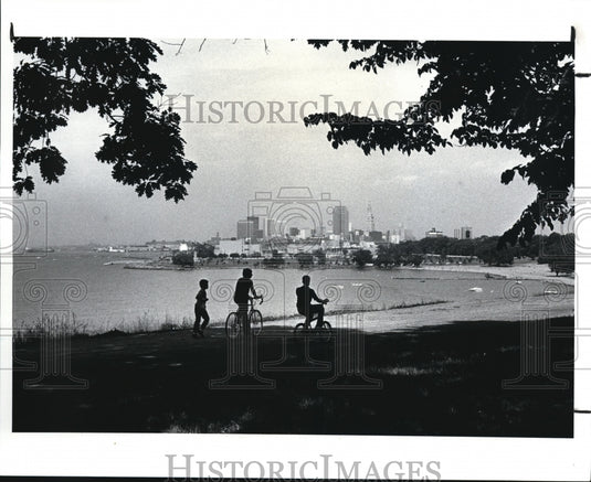 1987 Press Photo Three Boys enjoy the sun and low Humidity at Edgewater Parks - Historic Images