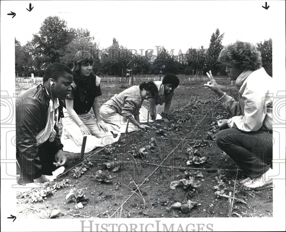 1985 Press Photo Garden activities of hearing impaired From Harvue Rive School - Historic Images