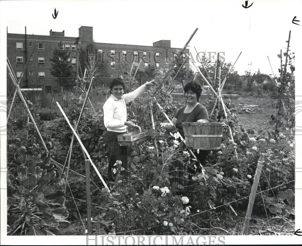 1985 Press Photo Marisa Warrix &amp; Connie Anderson in Kentucky Community garden - Historic Images