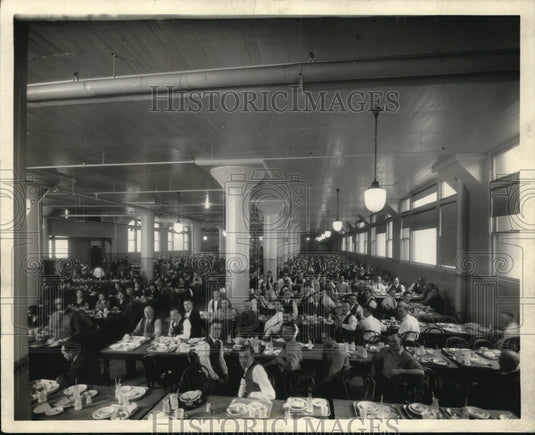 Press Photo Richman family in factory cafeteria at lunch - Historic Images