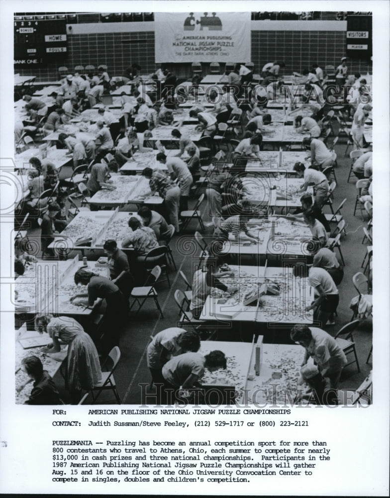 1987 Press Photo  American Publishing National Jigsaw Puzzle Championships - Historic Images