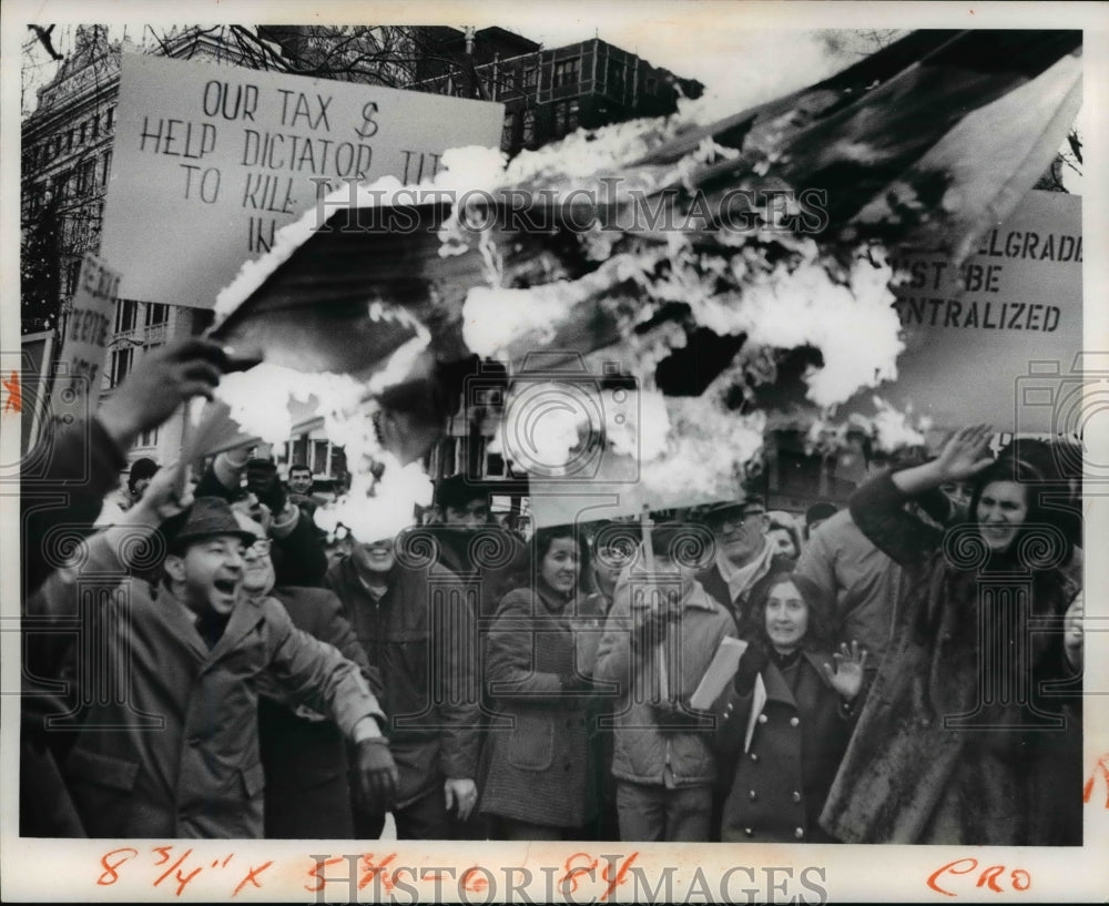 1971 Demonstrations on Public Sq burned upon Yugoslavian flag - Historic Images