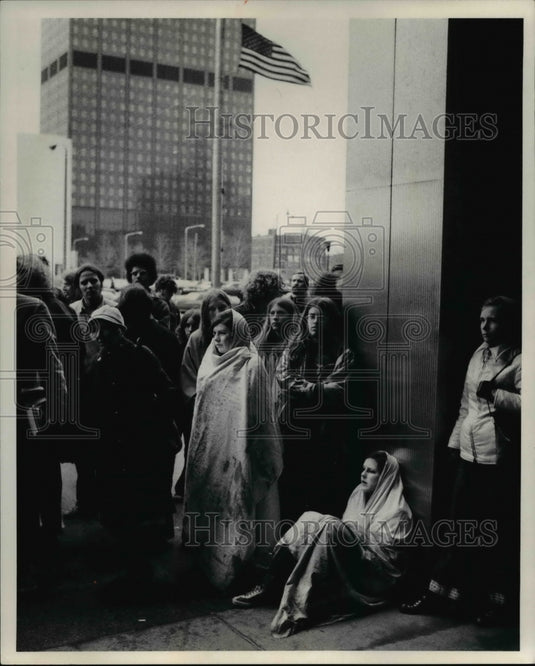 1972 Flag at half staff for J. Edgar Hoover at Peace Demonstration - Historic Images
