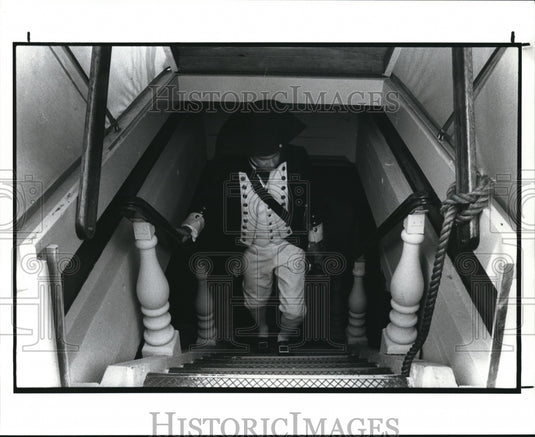 1989 Press Photo Emerging from the galley is the infamous Captain William Blyth - Historic Images