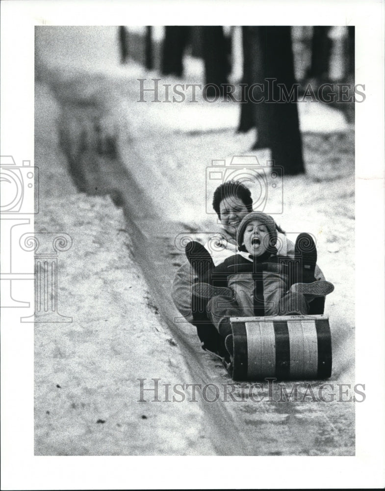 1989 Press Photo Taking a scary ride down the tobaggan chutes at the metro park - Historic Images